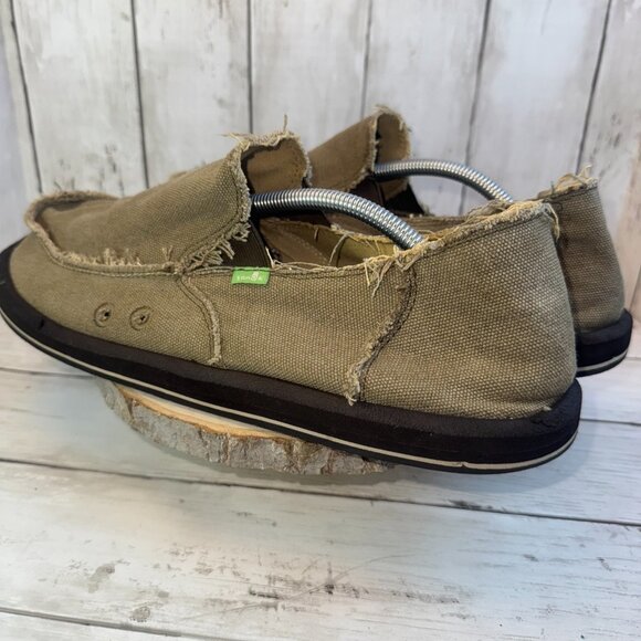 Sanuk Mens 14 Vagabond Sidewalk Surfer Brown Canvas Lightweight Loafer Shoes - Picture 3 of 9